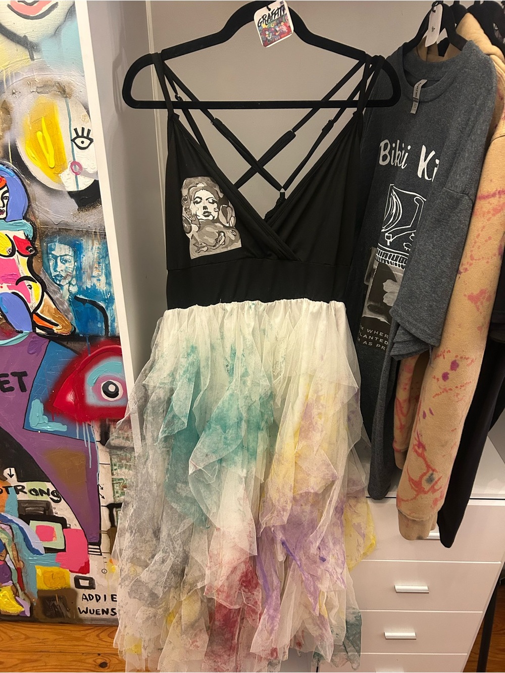 Hand printed hand painted art tutu dress